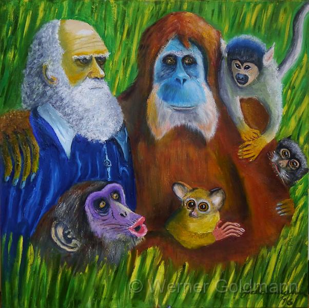Die Primaten - eine schrecklich nette Familie (100x100)cm.JPG - Die Primaten - eine schrecklich nette Familie / The primates - a terrible neat family (100x100)cm - Öl auf Leinwand, 2016